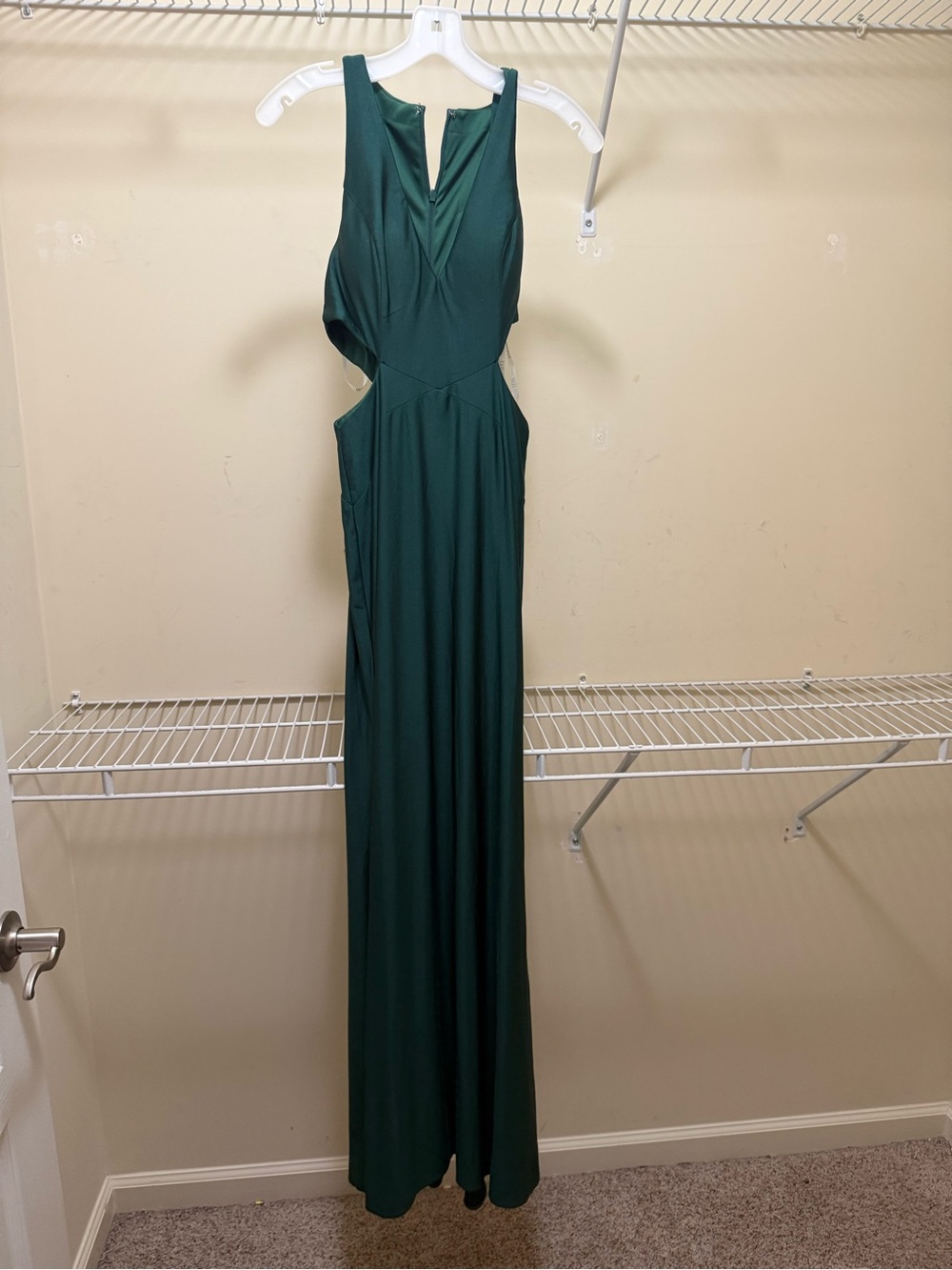 David's Bridal Deep Green Cutout V-Neck Maxi Dress